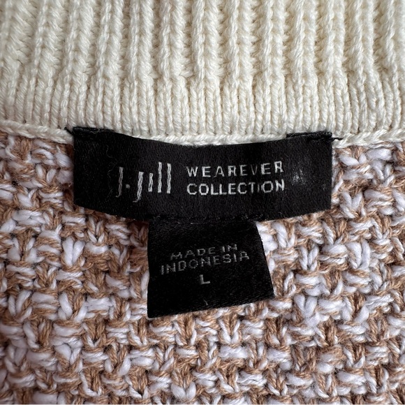 J. Jill Women’s Luxe Contrast Trimmed Knit Sweater Jacket Beige Cream Large EUC - Picture 7 of 8